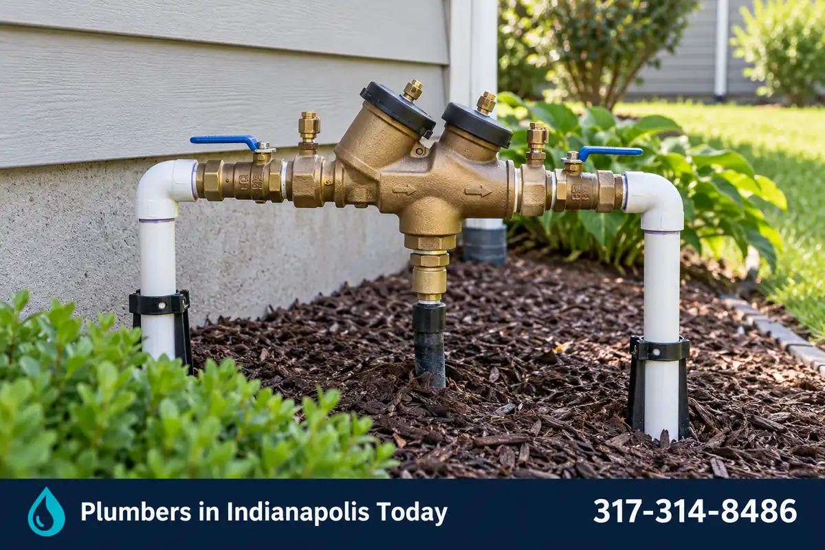 Backflow preventer for a lawn irrigation system beside a house
