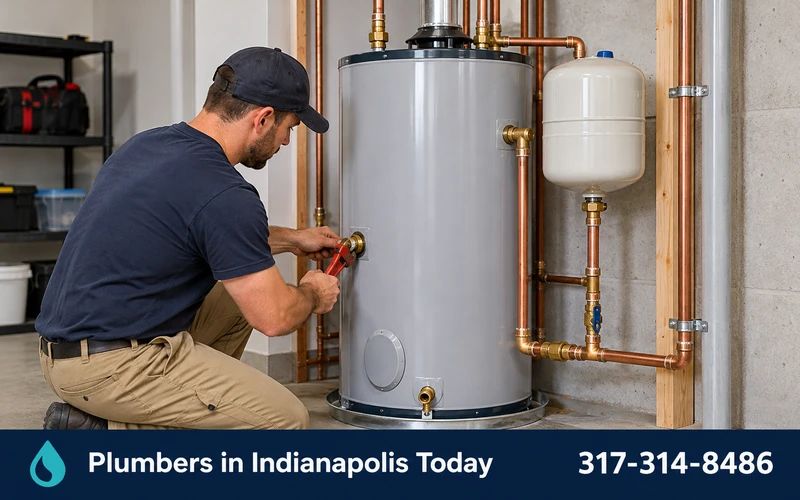 New tank water heater installed with fresh copper connections