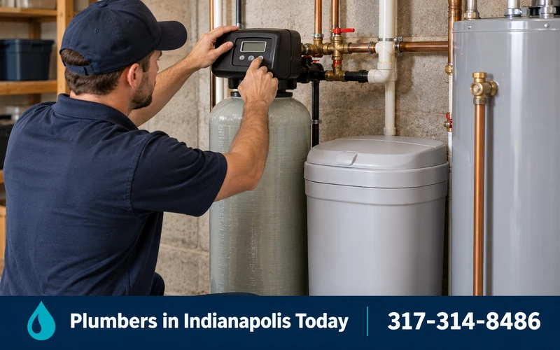 Water softener and brine tank installed in a basement