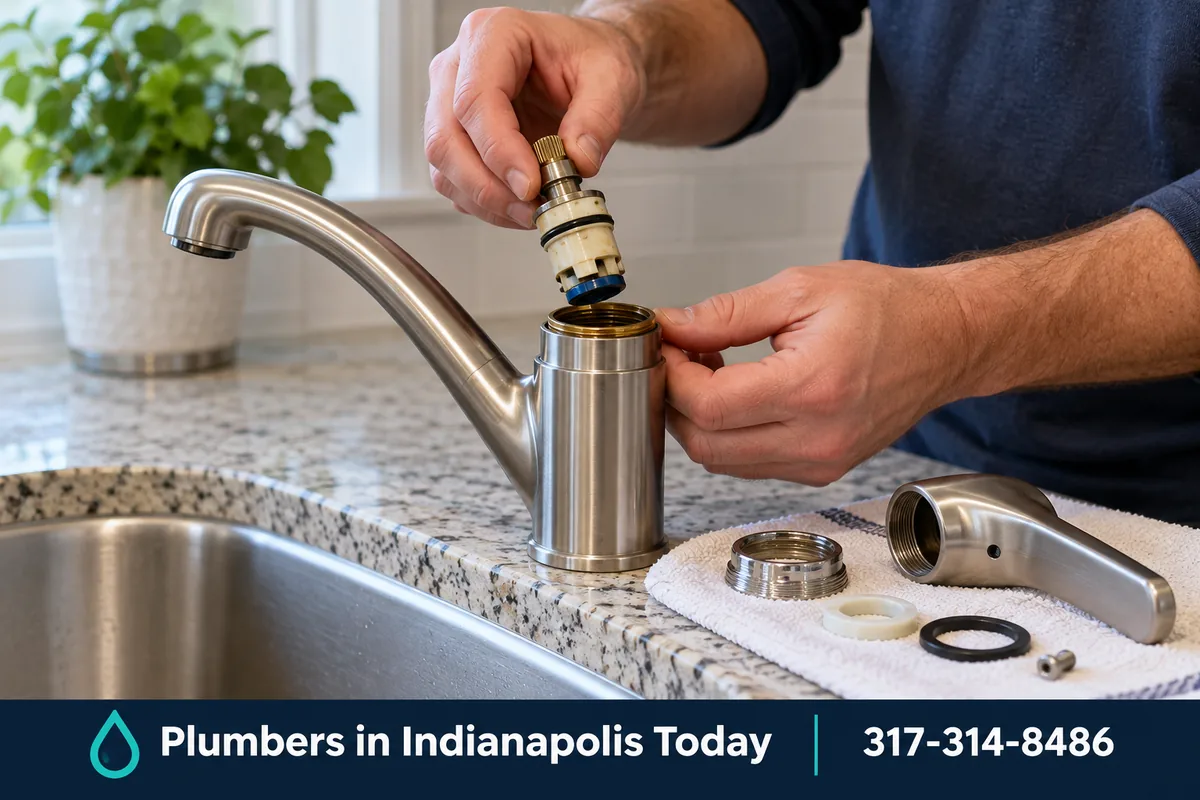 Plumber replacing a cartridge in a kitchen faucet