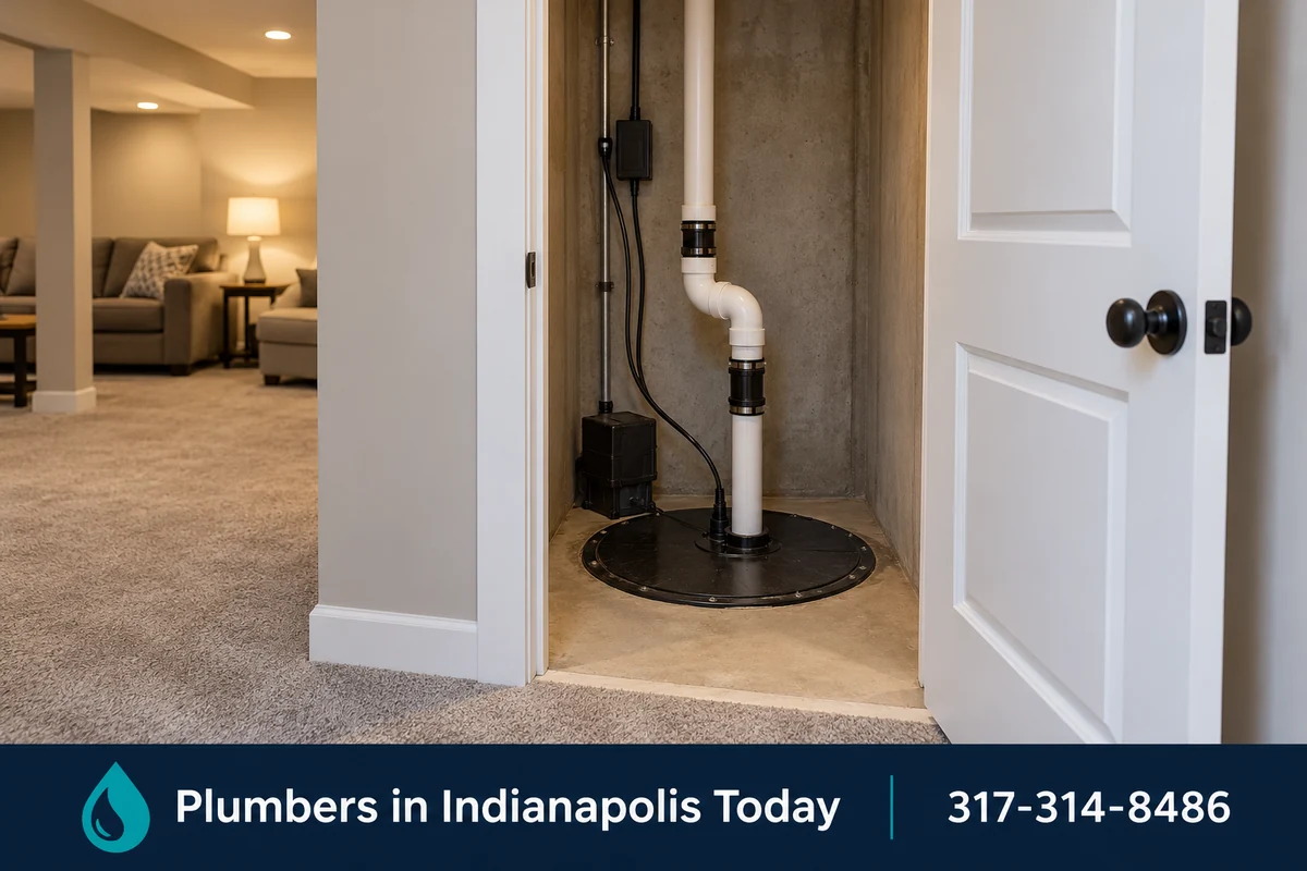 Finished basement in a suburban Indiana home with a sump pump closet