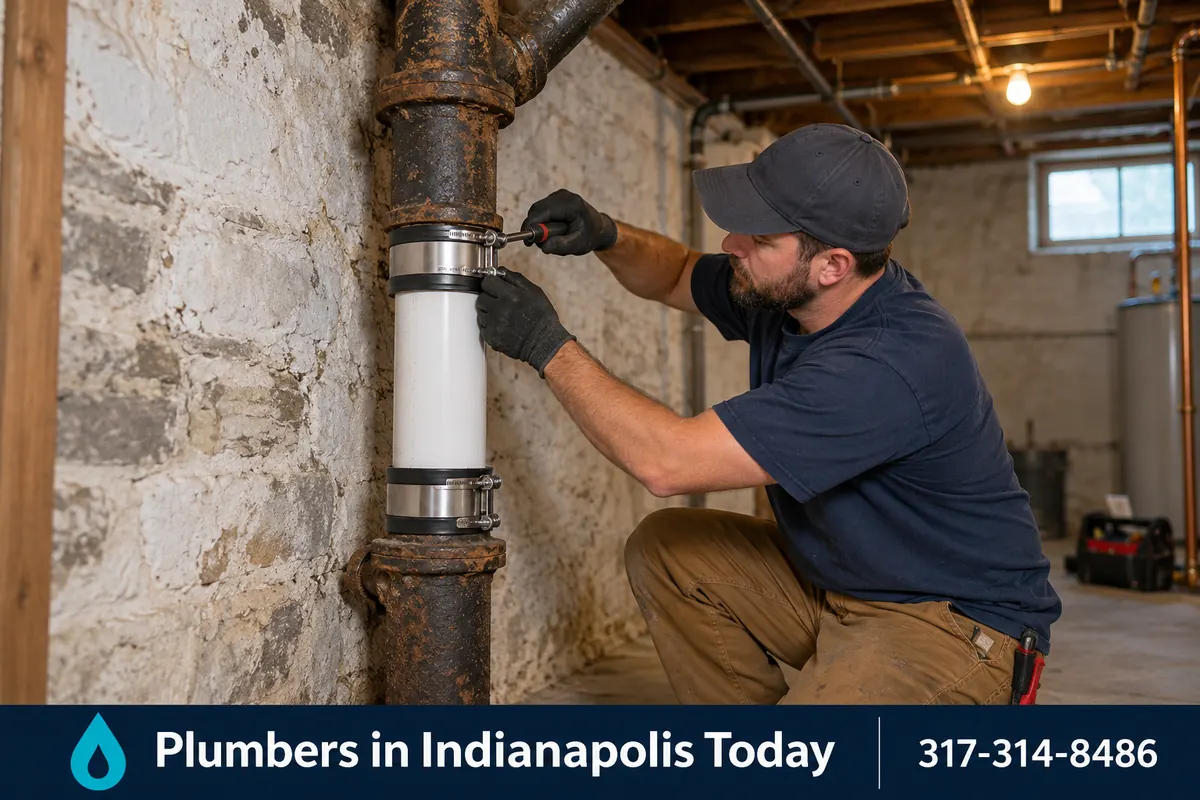 Old cast iron drain stack in a basement