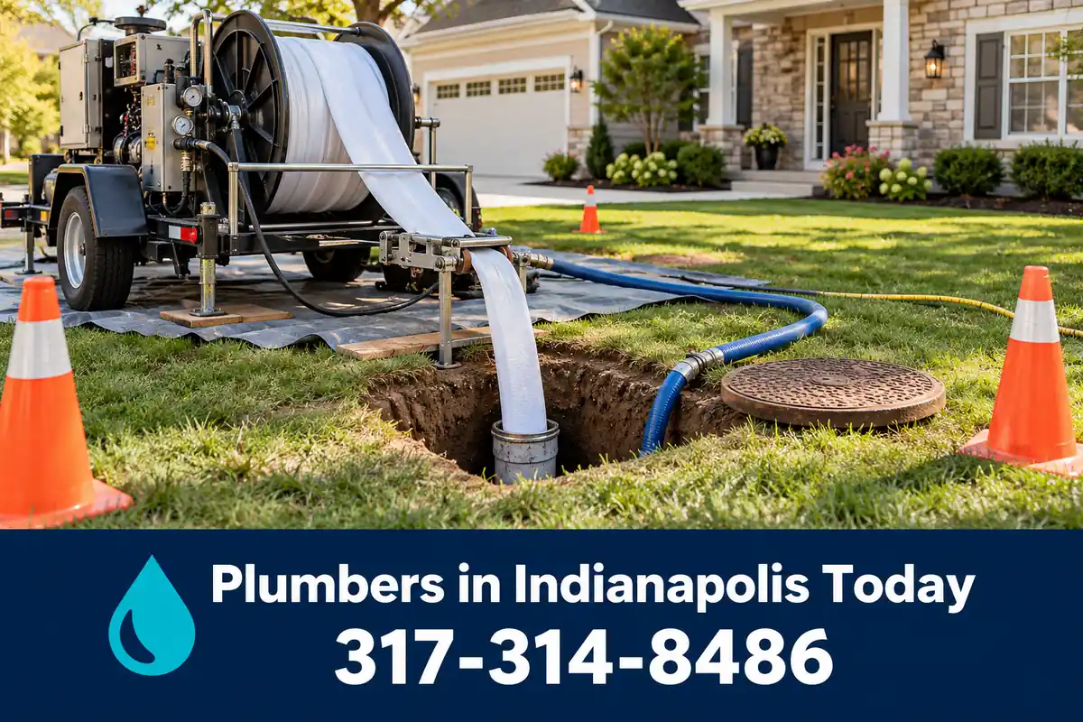 Small access pit in a front yard used for trenchless sewer pipe lining