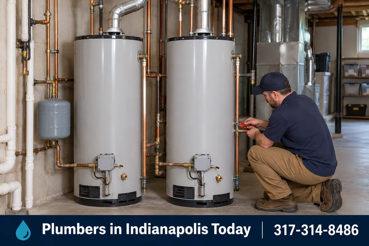 Two water heaters side by side in the utility room of a large home