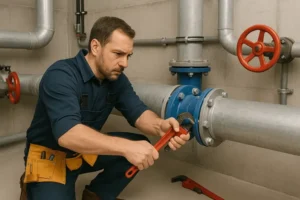 Plumber-Working-on-Industrial-Pipeline